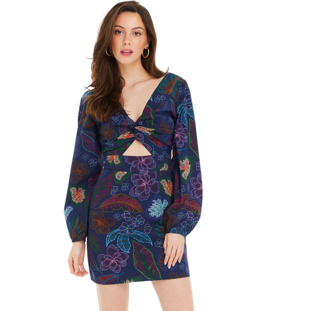 Allison New York Flora Mini Dress Navy Floral Sz 4 NWT Smocked Back Long Sleeves